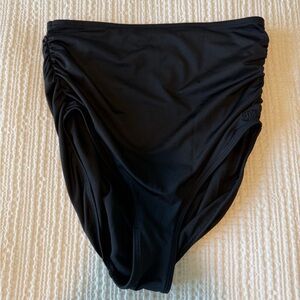 Black Ruched High-Waisted Swim Bottoms